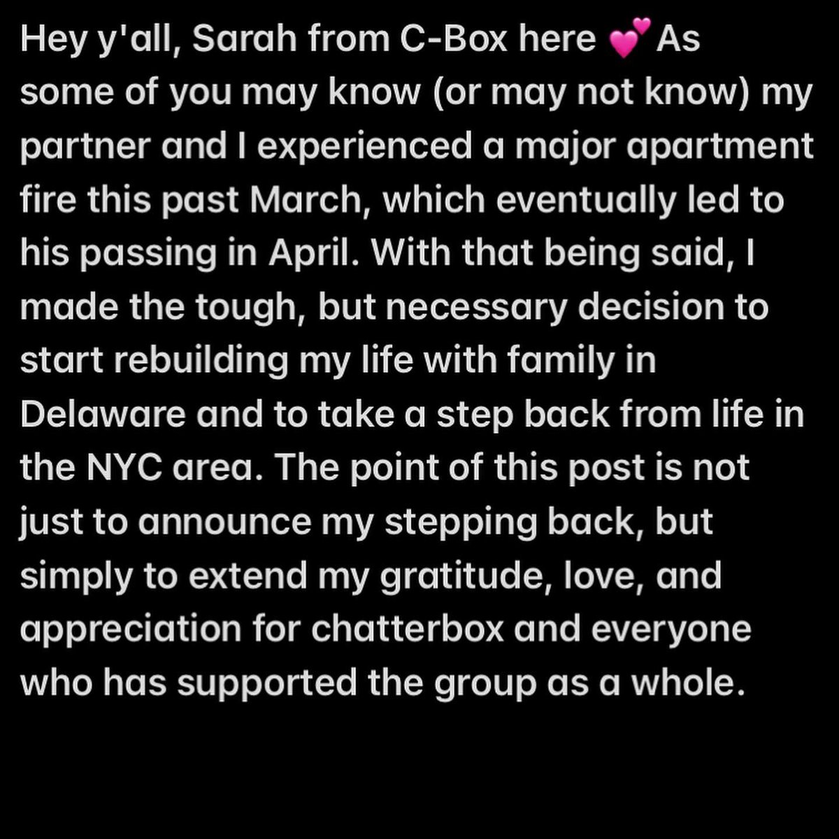 chatterboxband's tweet photo. Wishing Sarah all the luck in the world on her new journey! We love you so much! Thanks for all the memories 💕 https://t.co/FUkgTDtgn9
