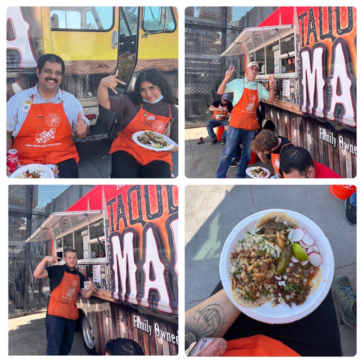 Yaymi16's tweet photo. YEAHHH! Tacos on a Friday 🥳🌮 what a great way to start the weekend! Shoutout to everyone at 6652! 🙂Thankyou for all you do! 😊🙌🏼 Some pics from today 😆 #TheHomeDepot #Tacos #TheValley #Napa #FoodTruck @shanesilvaTHD @SteveKnottPN https://t.co/1hPEkpTtSx