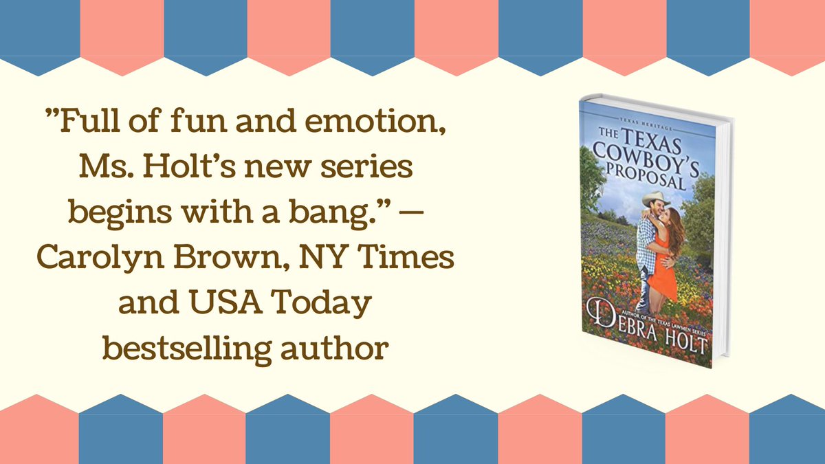 My new Texas Heritage Series launches 9/1 with The Texas Cowboy’s Proposal. "Full of fun and emotion, Ms. Holt's new series begins with a bang." — Carolyn Brown, NY Times and USA Today bestselling author  

Get your copy at amzn.to/3wy1cAY or wherever you buy ebooks!