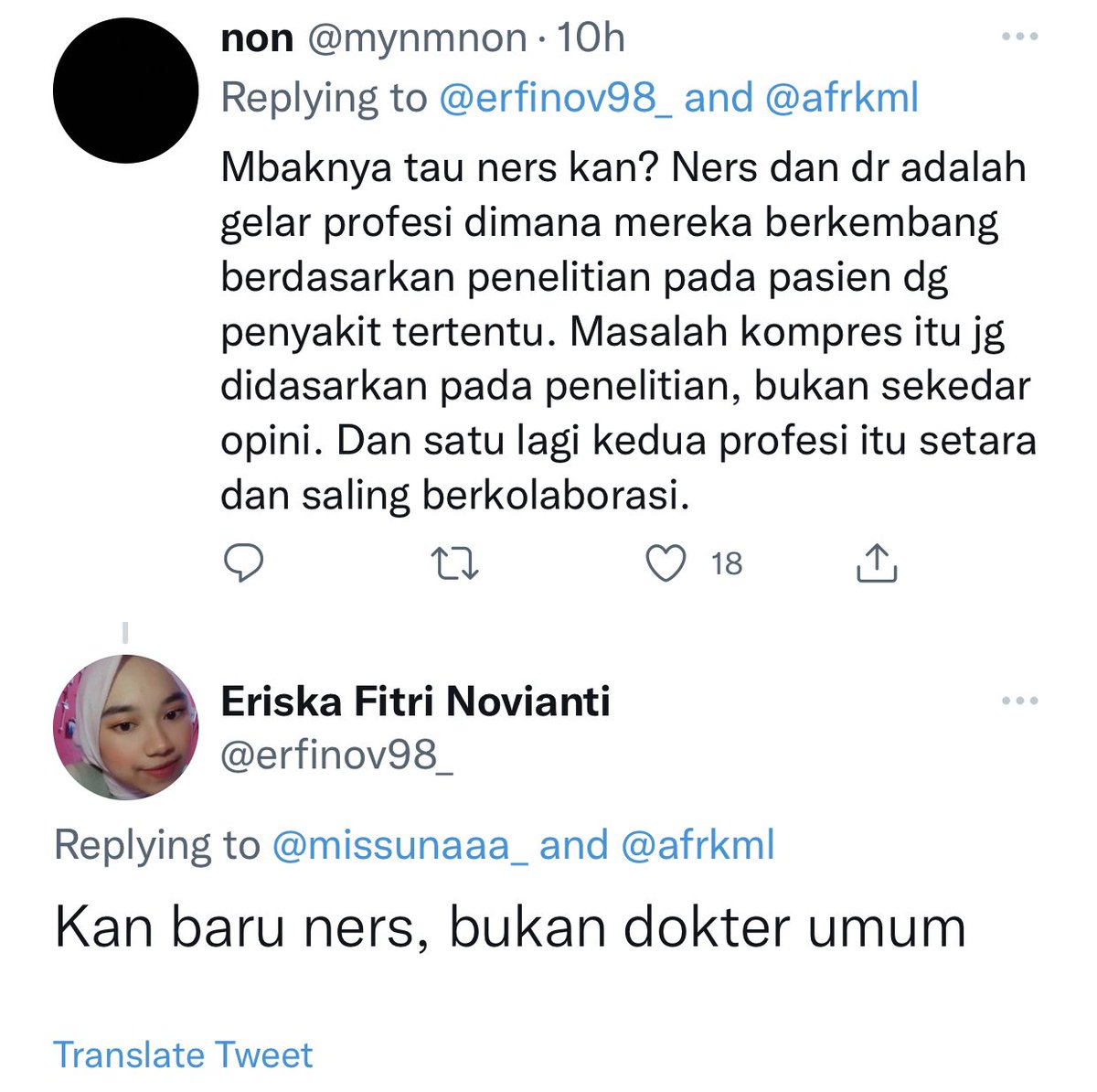 Profesi dokter, ners, ahli gizi, atlm, apoteker dan lainnya itu setara, mereka saling bekerjasama dalam menangani pasien dan memiliki kompetensinya masing-masing, jadi stop berpikir ada profesi tertentu “dibawah” profesi lain.