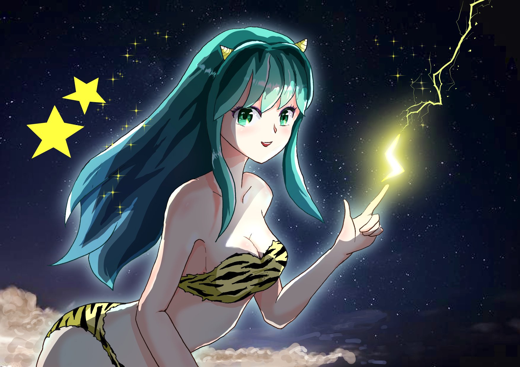 うる星やつら　ラムちゃん電撃セル画と背景 うる星やつら ラムちゃん電撃セル画と背景