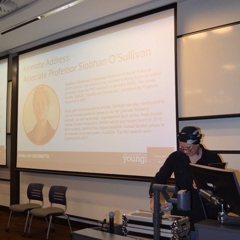 NSWYLAnimalLaw's tweet photo. Starting off strong, Associate Professor of Social Policy at UNSW Siobhan O’Sullivan (@so_s) has given a thought-provoking keynote address. We need to ask ourselves as lawyers: “How can I make existing laws work for me and the animals I serve?”
#AnimalLawConf22 #withintheconfines https://t.co/NW5s3IYPTu