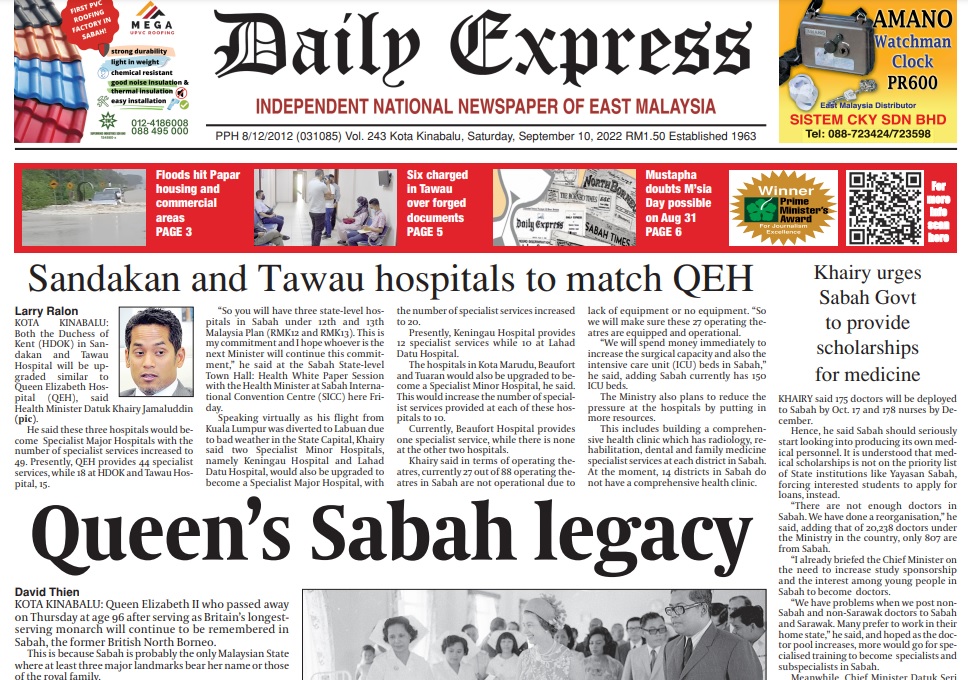 Daily Express Sabah on Twitter "Today's front page "Queen’s Sabah