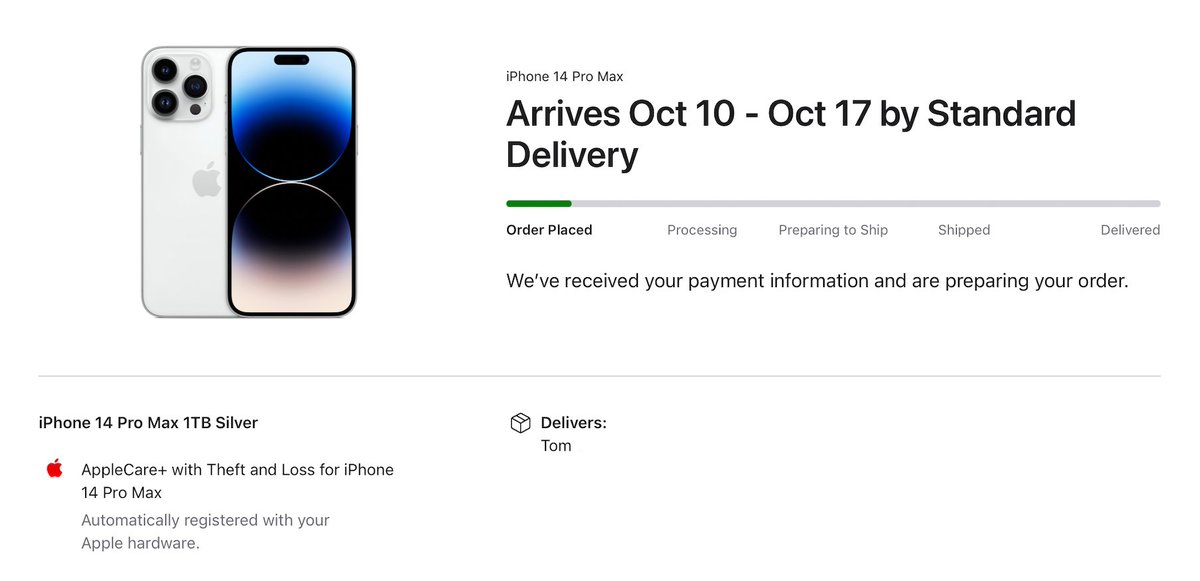 tom_nt's tweet photo. Pre-ordered iPhone 14 Pro Max 1TB Silver.
#iPhone14ProMax https://t.co/fEETfAHkh3