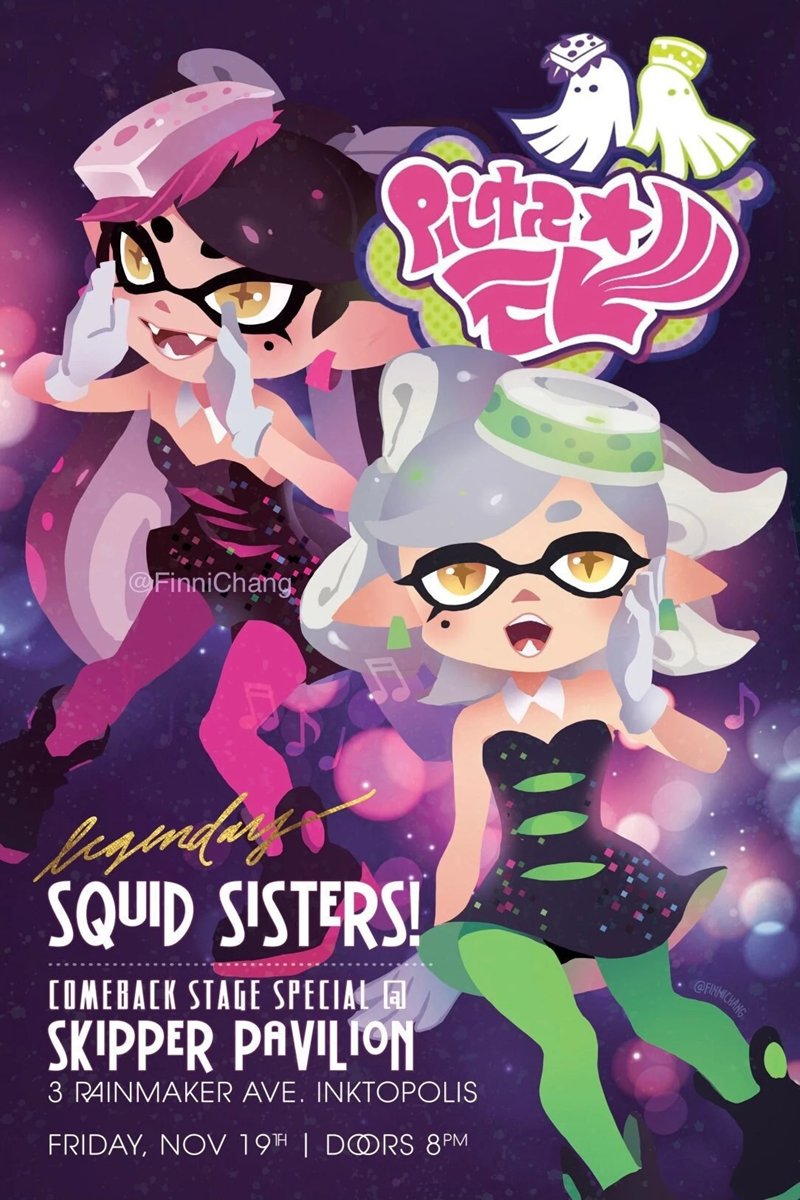 Happy #Splatoon3 Day!! 🎉🐙🦑 Here's a tribute piece of the Squid Sisters in their peak idol fits on a fake concert poster. Comeback stage when 👀💦