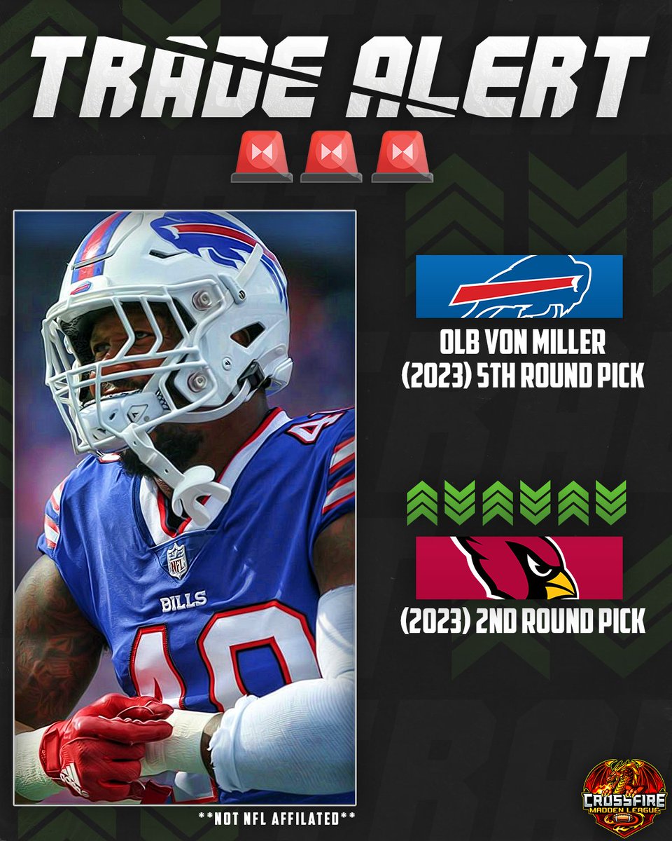 CrossfireLG's tweet photo. TRADE ALERT! 🚨 First Crossfire Madden 23 trade on the cycle! 👀

#FranchiseNation // @EAMaddenNFL @CFMNetwork @neonsportz @LeagueCrawler https://t.co/5u3zRVccZq