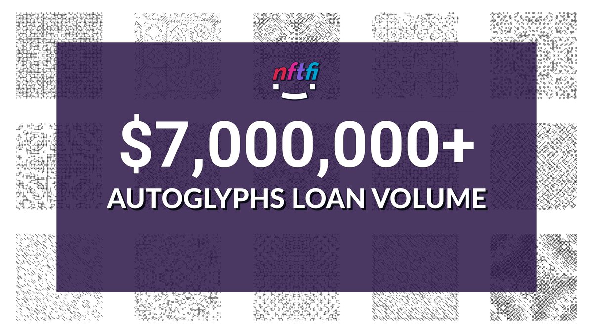 NFTfi's tweet photo. Our users have already unlocked more than $7M using their #Autoglyphs!

Join the Discord and learn how NFT lending works!
👉 https://t.co/TvosefOYAo https://t.co/1kgXrDR2u8