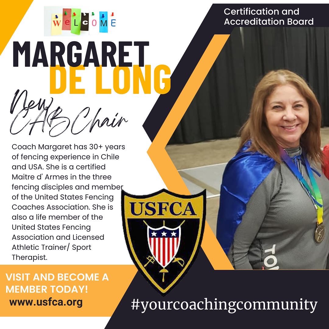 USFencingCoach's tweet photo. Welcome to our new CAB officers Margaret De Long and Bill Shipman! #yourcoachingcommunity #coaching #coachinglife #fencingcoach https://t.co/yLXGYW3MQM