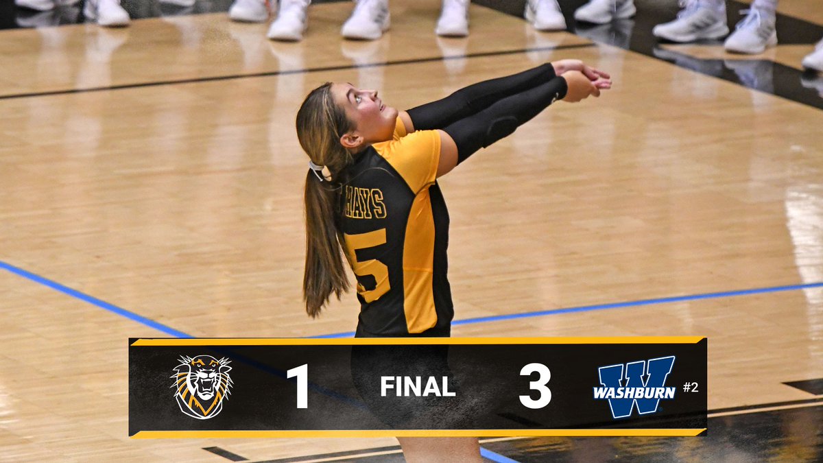 The Tigers hand No. 2 Washburn its fourth lost set of the season, but the Ichabods ultimately prevailed in four sets. FHSU led by Eshbaugh (14 kills), Morgan Christiansen (6 blks), Jaida Felix (21 ast), Brooke Hyland (11 digs) and Emily Ellis (2 aces).