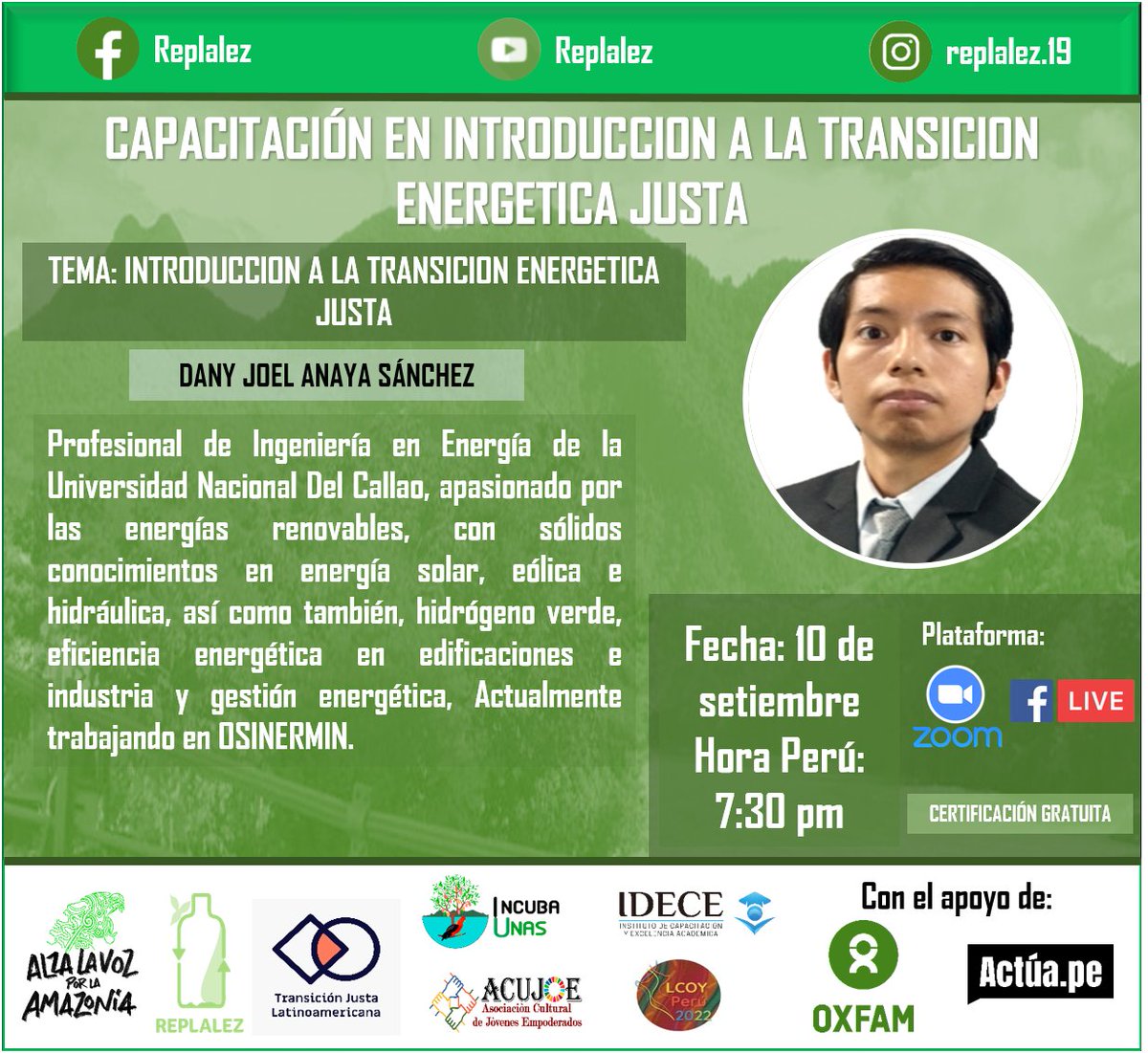 replalez's tweet photo. Deseas informarte sobre Introduccion a la Transicion Energetica Justa 
Inscríbete aquí https://t.co/ZgOjKhGihH

#macrocentro #activismo #organizaciones #replalez #energiasrenovables #transicionenergetica #cambioclimatico #justiciaclimatica
#luchaclimatica #alvalavozporlaamazonia https://t.co/ex9wb7yA0R