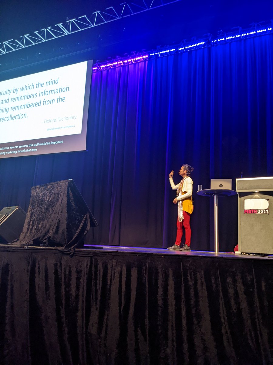 This morning <a href="/luckygirliegirl/">Christina Aldan</a> is helping us open <a href="/DDDPerth/">DDD Perth</a> with an amazing keynote on memory (so we can remember the rest of the talks better) and is insistent on not letting anyone win #SpeakerPoseBingo 🤣 #DDDPerth #DDDPerth2022