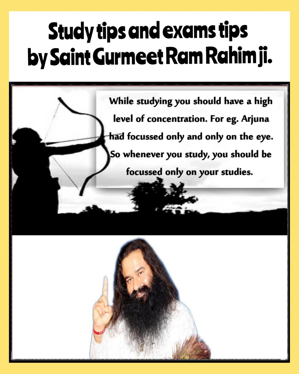 imVickyMansa's tweet photo. Saint Gurmeet Ram Rahim Ji says that if meditation or regular chanting of God is remembered along with studying books, then it increases concentration. The greatest thing in education is that knowledge is acquired by the grace of God. #StudyTips https://t.co/tQHBHhggKv