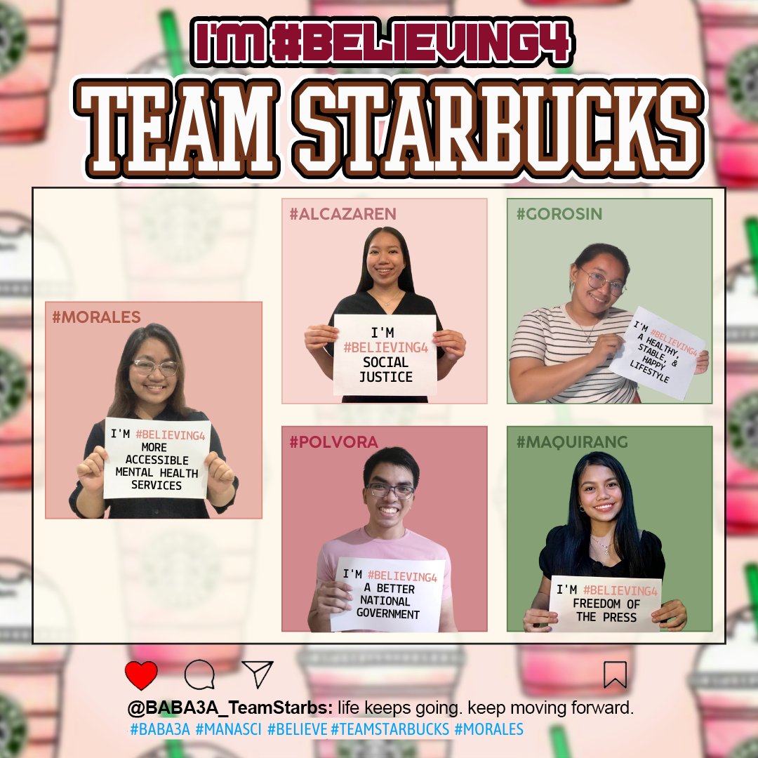 patricia_dmnq's tweet photo. This is #TeamStarbucks believing that we have the opportunity to get involved, make a difference, and create the future we want for ourselves. 

What is your #imbelieving4 story?

#TeamStarbucks
#BABA3A
#ManaSci2022 https://t.co/yAZY1Nk945