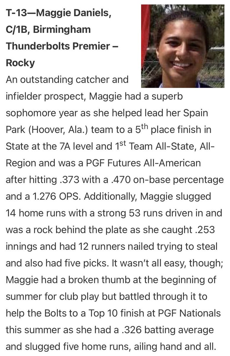 Congratulations to @MaggieDaniel_14 for her #13 @ExtraInningSB ranking! Way to go Maggie! #boltsboom