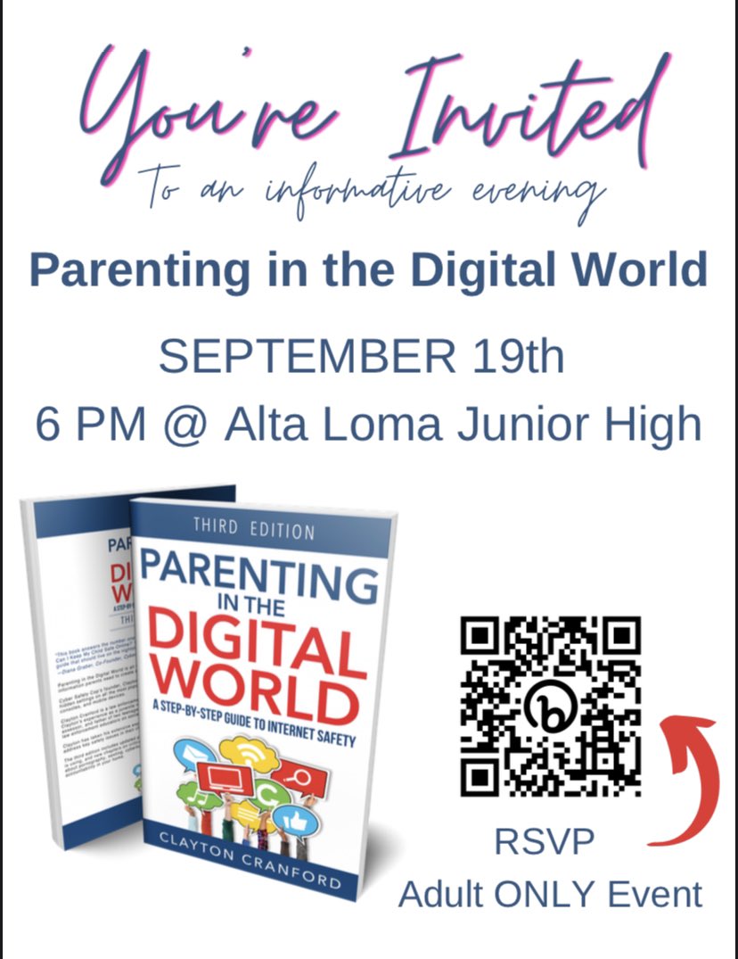 AltaLomaJH's tweet photo. Mark your calendar for Monday, 9/19 at 6PM at Alta Loma Junior High School #commUNITY 
🟦#warriorPRIDE🟦 
I think you’ll find it to be very valuable! https://t.co/M9S1jnJrVV