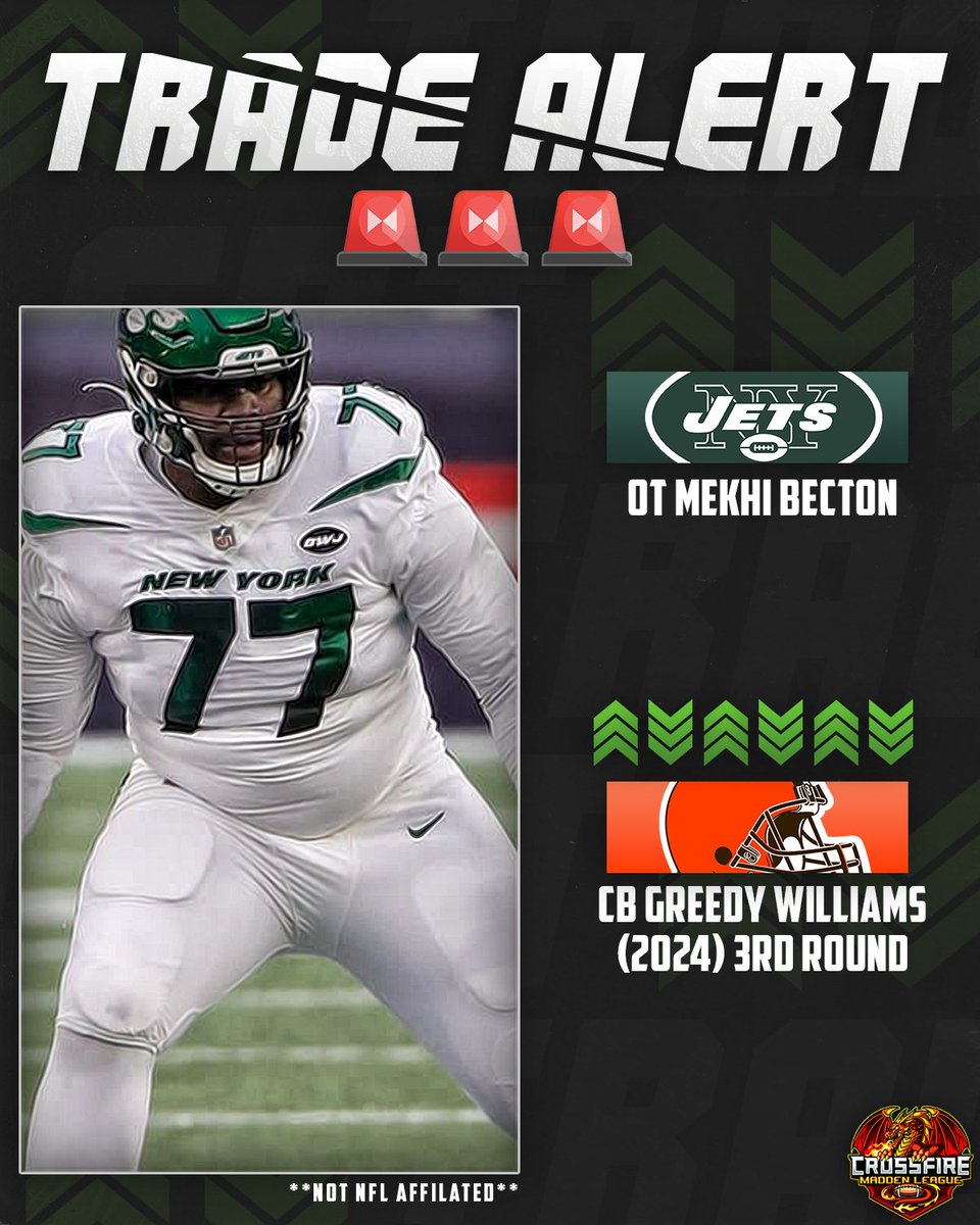CrossfireLG's tweet photo. TRADE ALERT! 🚨 Jets Superstar Tackle goes to the Browns!

#FranchiseNation // @EAMaddenNFL @CFMNetwork @neonsportz @LeagueCrawler https://t.co/NYaiTu7aPE