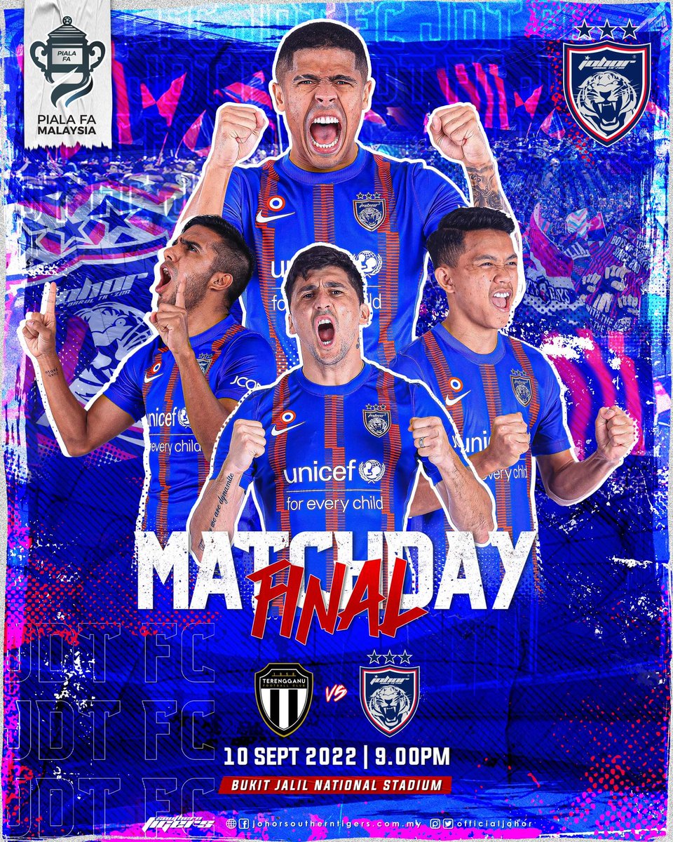 OfficialJohor's tweet photo. It's matchday!

⚽ TERENGGANU vs JDT
🏆 2022 FA Cup
🏟 Bukit Jalil National Stadium
🕘 21:00

#TERvJDT
#PialaFA2022
#LuaskanKuasamuJohor
#JDTforAll https://t.co/k19dUvjqxm