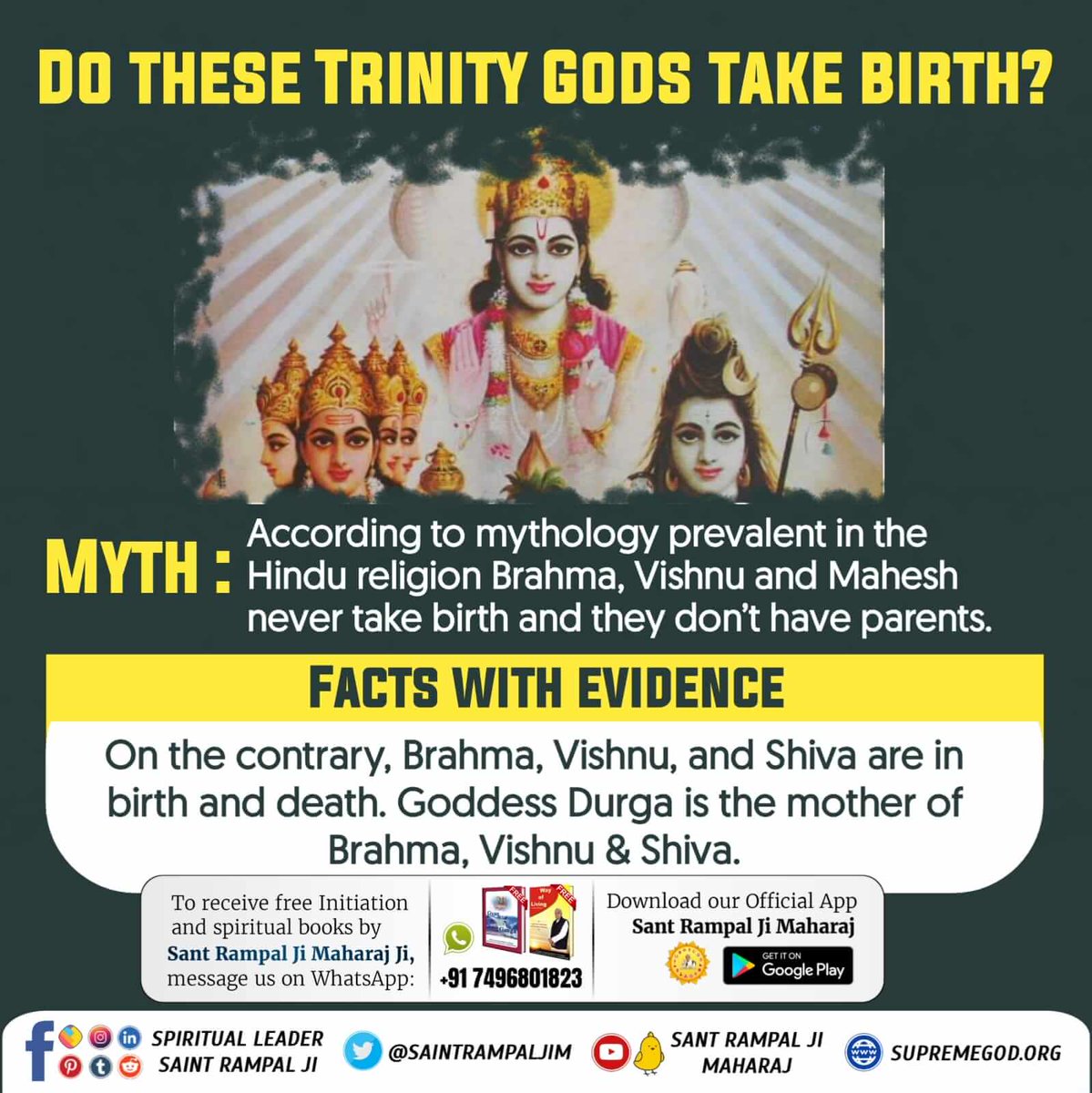AryanKu17868901's tweet photo. #লোকবিশ্বাস_বনাম_বাস্তৱ

Are The triple Gods Brahma, Vishnu, Shiva are mortal? 
Must know the fact that  these dummy gods (Brahma Vishnu and Mahesh) are in the cycle of birth-death. https://t.co/Hj9JEucprZ