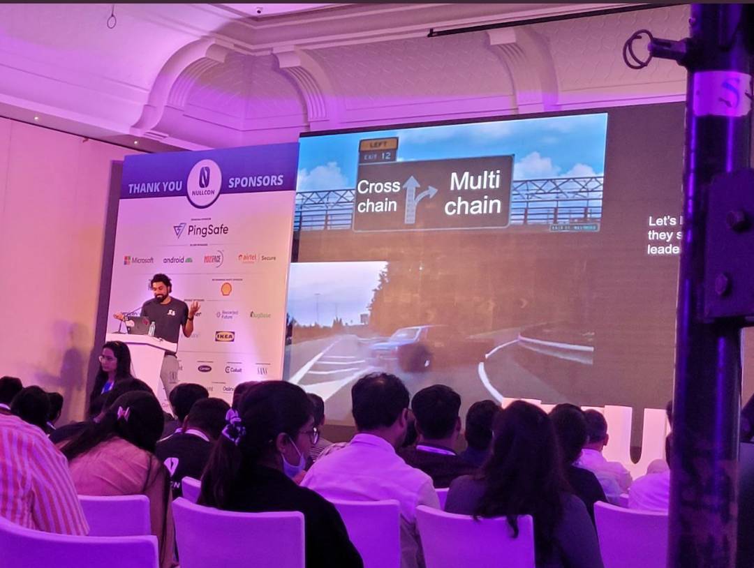🔄Recap Day 1 👾A single #vulnerability in Smart Contract can cost millions!

💡Anto <a href="/pwnfooo/">Anto</a> in this talk presented different bridge designs that helps transfer the value across 🧊 blockchains + practical attack

#NullconGoa2022 #Infosec #Cybersecurity #SmartContract