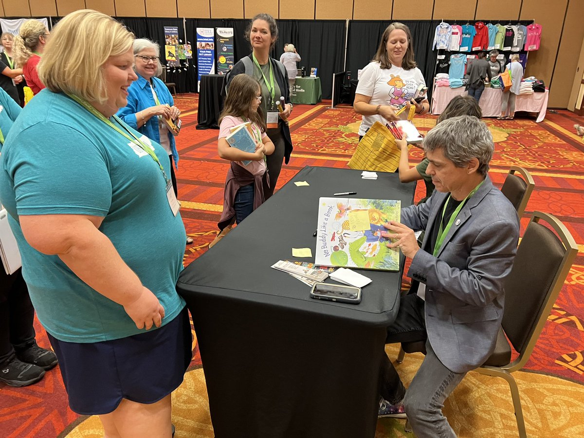 I can’t wait to share with my Falcons that I met <a href="/AllanWolf100/">Allan Wolf</a> They are going to geek out!  I LOVE No Buddy Like a Book. Books can solve the problems of the world!  Thanks for coming to #taslcon22 Allan! <a href="/tasltn/">TASL</a> <a href="/FES_school/">Friendsville Elem.</a>