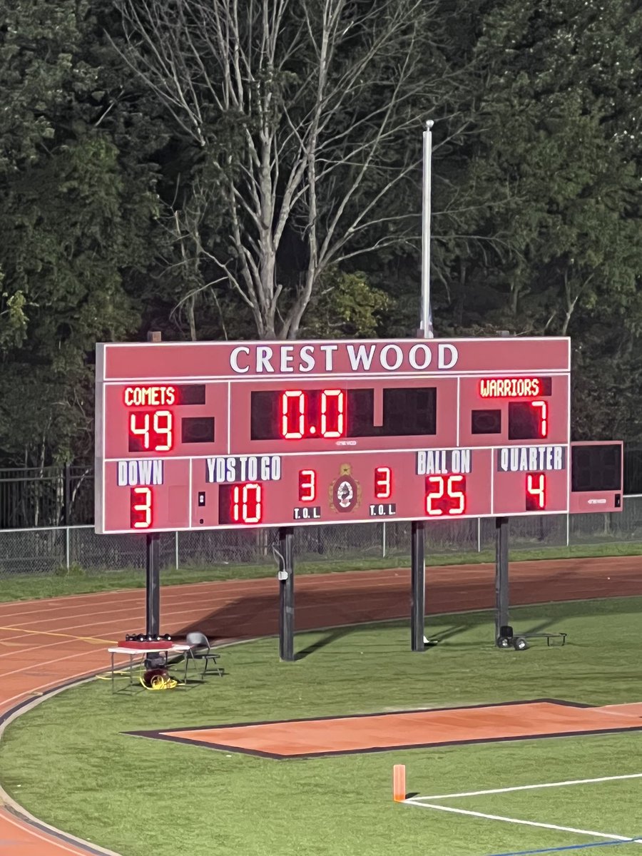 CometsFootball2's tweet photo. Crestwood 49 Wyoming Area 7 Final! Great win for our Seniors, our team, and our Community! Great support for our Salute to Service game! Very proud to honor all of our veterans! Go CCCOMETS! @ArcangeliCoach @EPAFootball @PaFootballNews @CVSteveBennett @sstallone5 @johnmendolashow https://t.co/21kjtx5Qvc