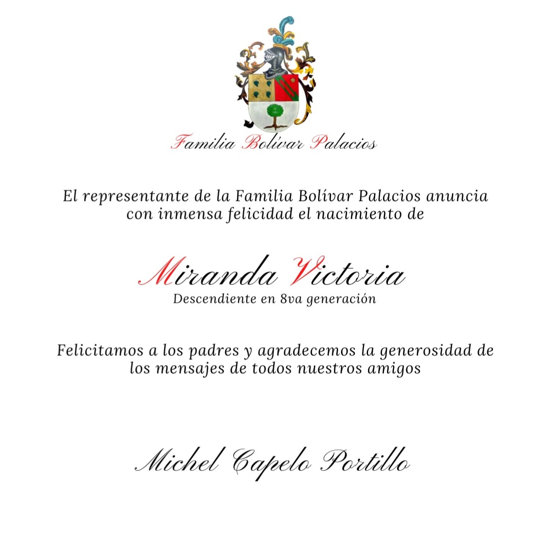 michelcapo's tweet photo. Ha nacido la octava generación de la familia de El Libertador Simón Bolívar 💐 https://t.co/P57WmRLMT5
