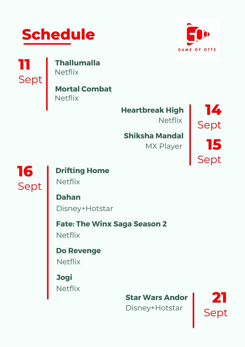 GameOtt's tweet photo. Hey people, have you noted this?
.
OTT releases of the week
.
Which one excites you to watch?
.
Share this with your friends
.
Follow @gameofotts for OTT updates and Theatre releases
.
#ott #releasesoftheweek #movies #hindi #tamil #malayalam #english #blockbusters https://t.co/rKnQ9nfnTs