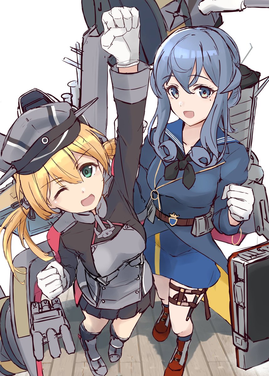 ゴトランド(艦これ) ,プリンツ・オイゲン(艦これ) 「ゴトプリンwipふぉいあー! 」|みのすのイラスト