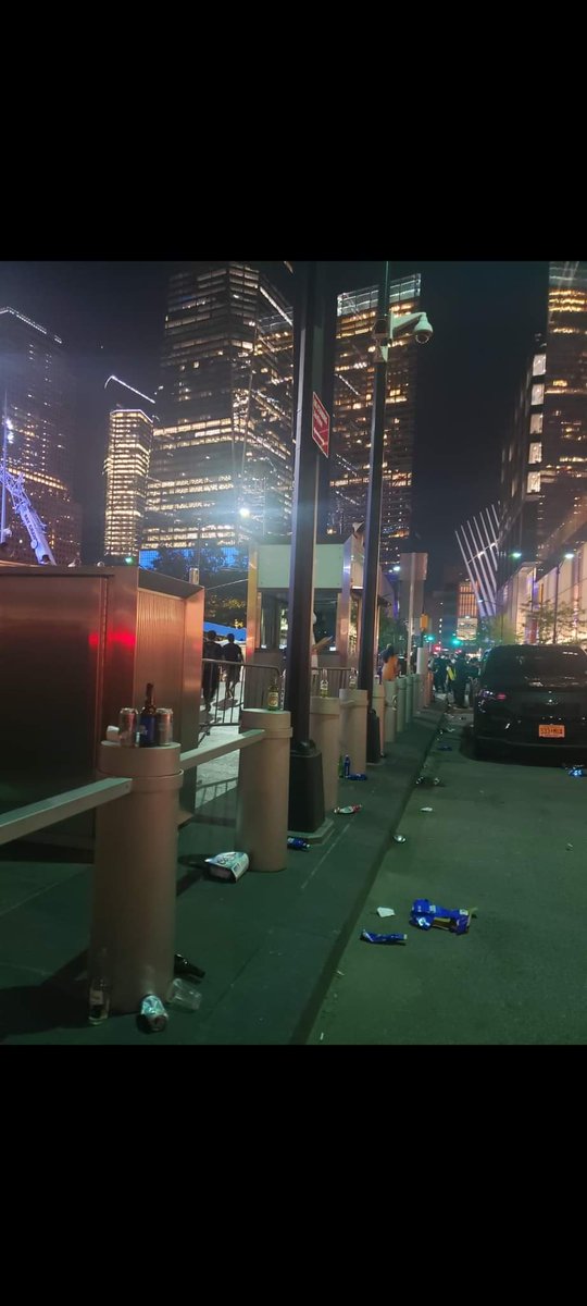 Please respect the #WTCmemorial. You should never leave your trash around like this, but please pay particular attention this weekend. It is not a carnival ride or frat house, it is the site of a devistating attack on our country. Where many died &amp; were never recovered Thank you.