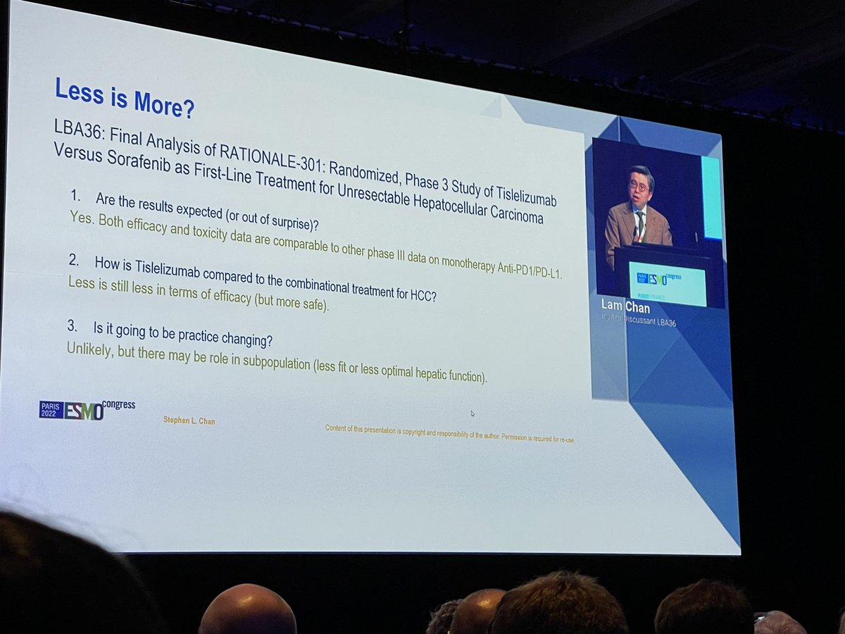 LorenzaRimassa's tweet photo. What a session! A packed room for three first-line phase 3 trials of #Immunotherapy for #HCC #LEAP002 #RATIONALE301 and #CamrelizumabApatinib at #ESMO22 @myESMO @DrAngelaLamarca @StephenLChan1 #KatieKelley #RichardFinn https://t.co/dBCS9IZndG