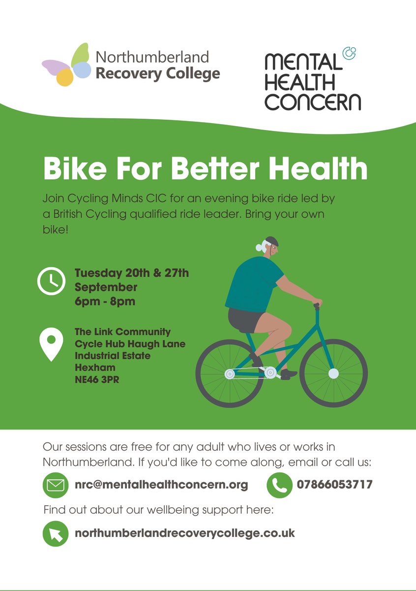 cycling_minds's tweet photo. FREE evening bike maintenance classes and guided rides coming up. Just sign up via the Northumberland Recovery College. They're for anyone over 18 and will take place at/from The Link community cycle hub in Hexham.
#bikmaintenance #loveyourbike #guidedrides #hexham https://t.co/2Xs0eUXKFa