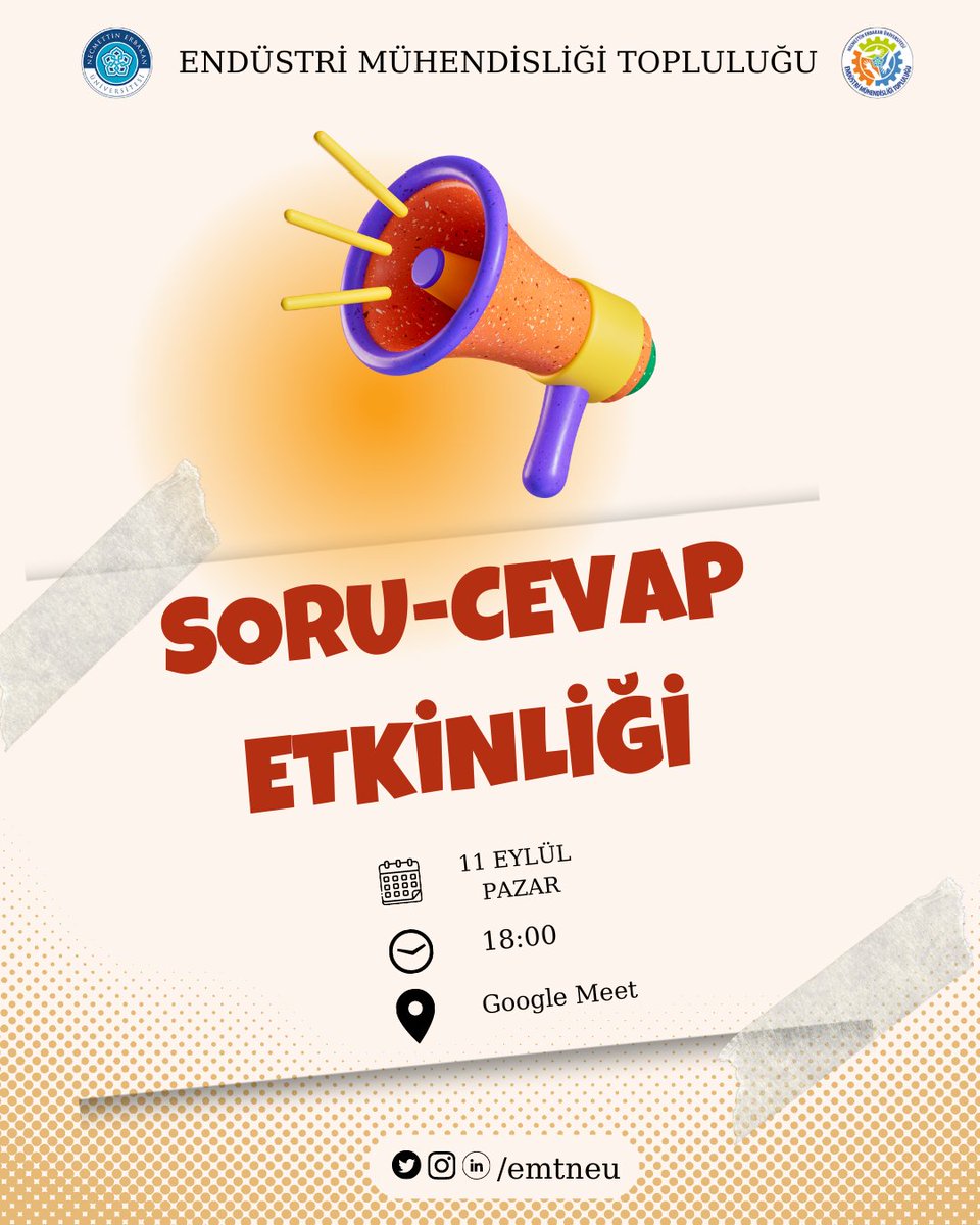 emtneu's tweet photo. Güzel bir tatilin ardından herkese merhaba arkadaşlar,
Bölümümüz, üniversitemiz, dersler, yurtlar vb.. her şey hakkında merak ettiklerimizi konuşabileceğimiz sohbet havasındaki soru-cevap etkinliğimize hepiniz davetlisiniz! https://t.co/xzJWQPzyyL