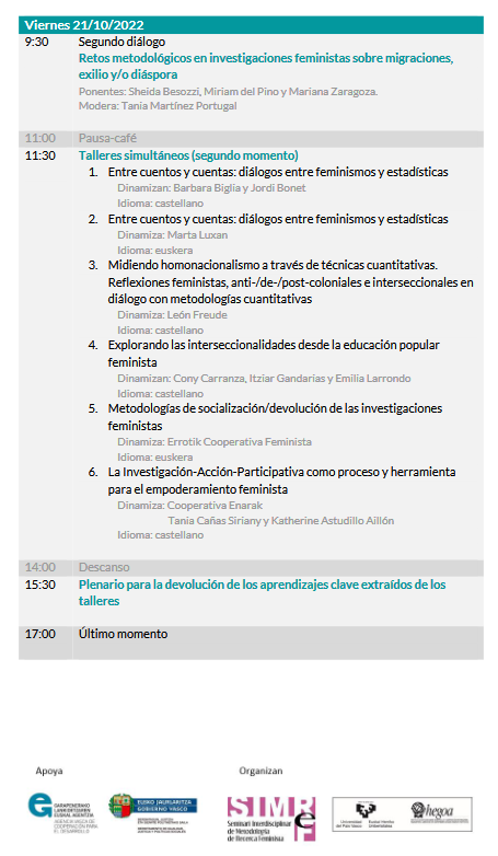 redfeministaDC's tweet photo. 👩🔬IV Jornadas de metodología de investigación feminista: migraciones, derechos humanos e interseccionalidad, @Instituto_Hegoa
📍Bilbao, 20 y 21 de octubre de 2022
Info e inscripciones: https://t.co/WTPW3Rfc0H
#VIJMIF
Programa provisional 👇👇 https://t.co/RPpJObtnd7
