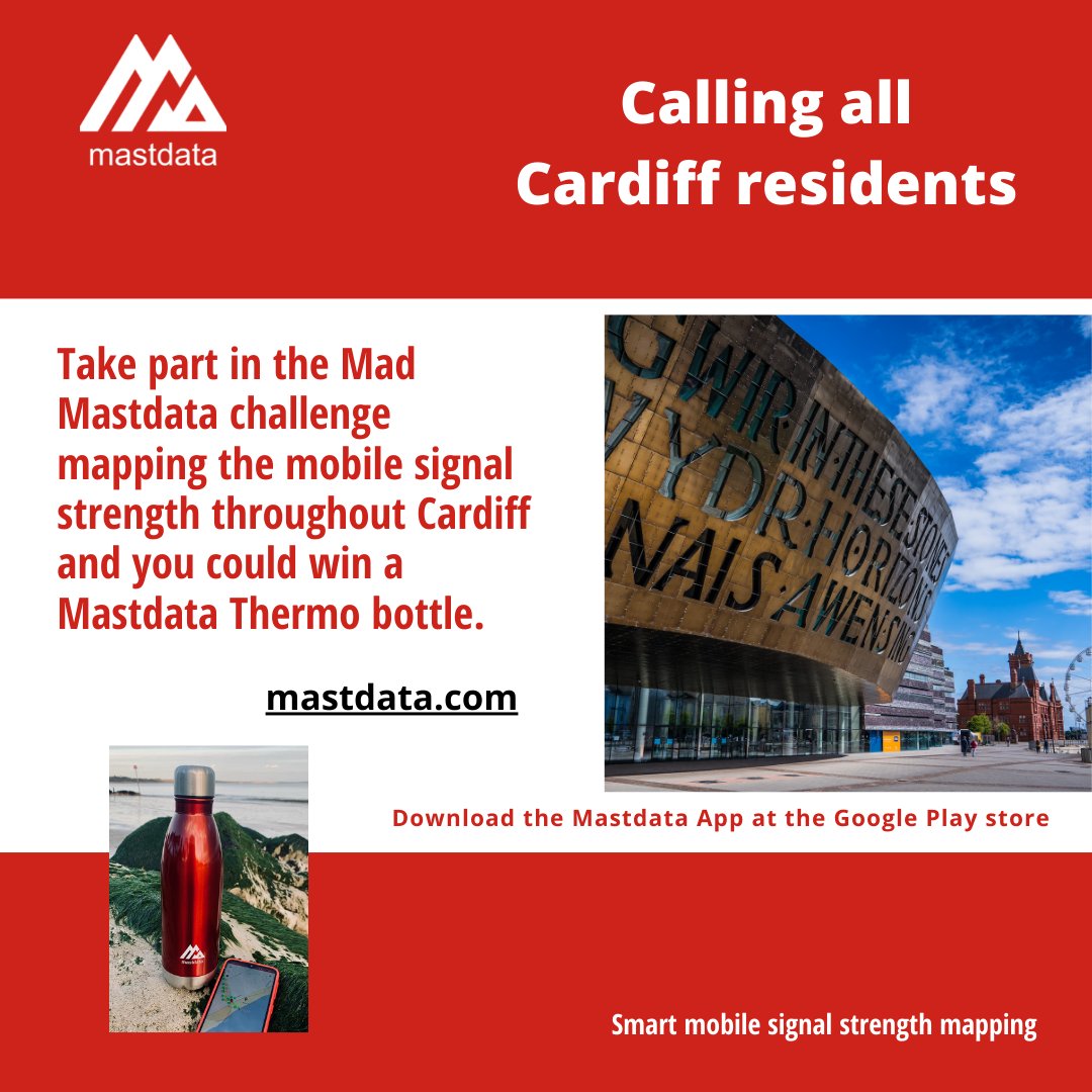 mastdata's tweet photo. Mastdata Challenge
#Cardiff residents - for a chance to win a Mastdata thermo bottle simply spot a gap on the Mastdata Map, run a survey &amp; fill the gap using the Mastdata app. All the details at https://t.co/q6Vd1cVbMa
#cardiffcity #cardiffbay #cardifflife #cardiffwales https://t.co/UfxaUNniu2