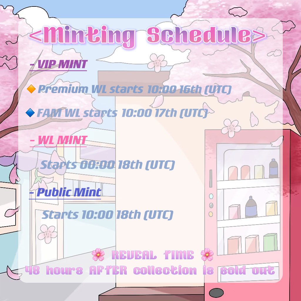 We decided to postpone mint to 16th Sep due to the ethereum merger and some collaboration reasons. All mint info you can see on the image below ⬇️ 

To celebrate mint, we will giveaway a SUSHIUKI NFT later today, stay tuned! ❤️

#NFT #FreeMint #NFTcollections #NFTGiveaway #nftart