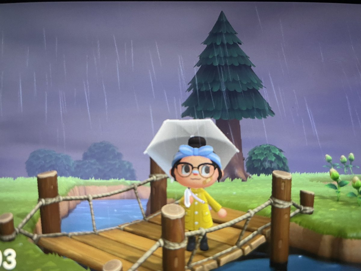 ACPC_Tia's tweet photo. Todays it’s finally raining (pouring really) on my island… I’m gonna try my luck on a Coelacanth! Fingers crossed 🤞 #ACNH #AnimalCrossing https://t.co/8JUuI2Uczp