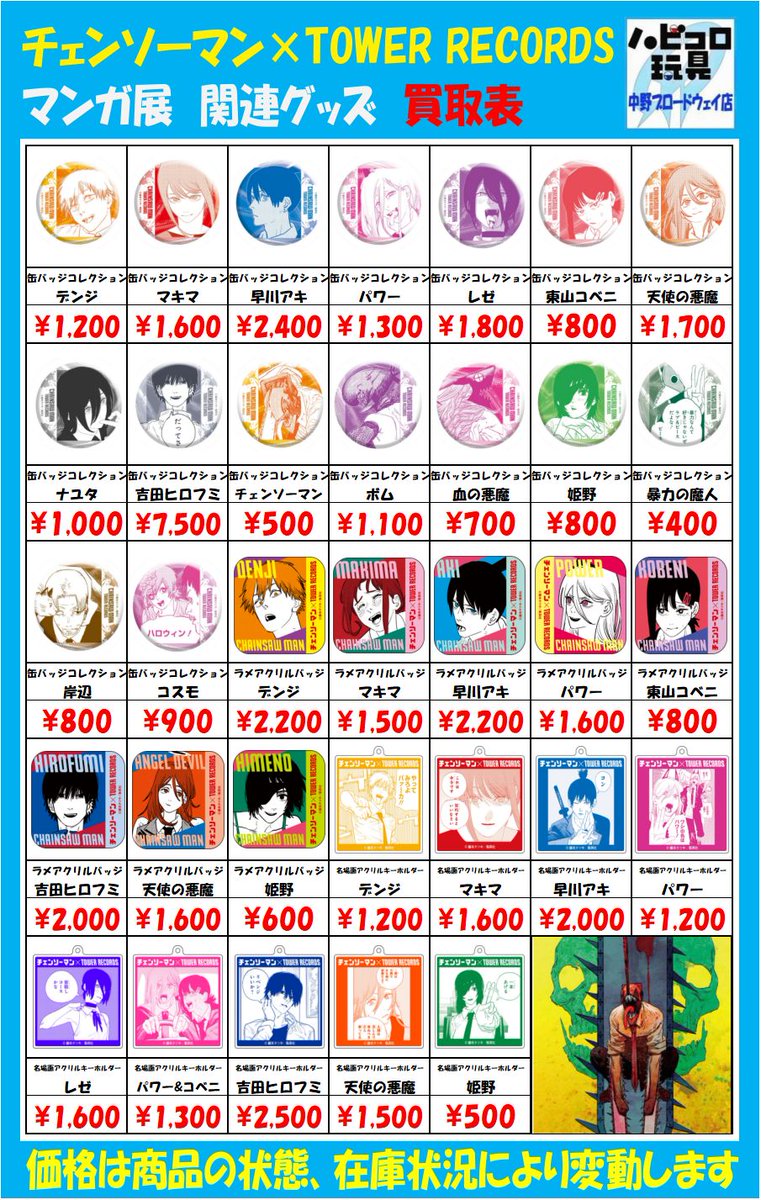 チェンソーマン タワレコ ラメアクリルバッジコレクション 全種