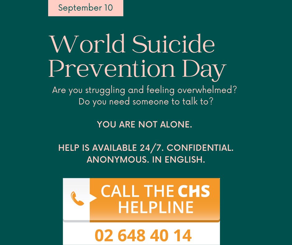 Today is World Suicide Prevention Day. The CHS HelpLine is here for everyone who needs support, today and everyday. It's never too late to reach out!