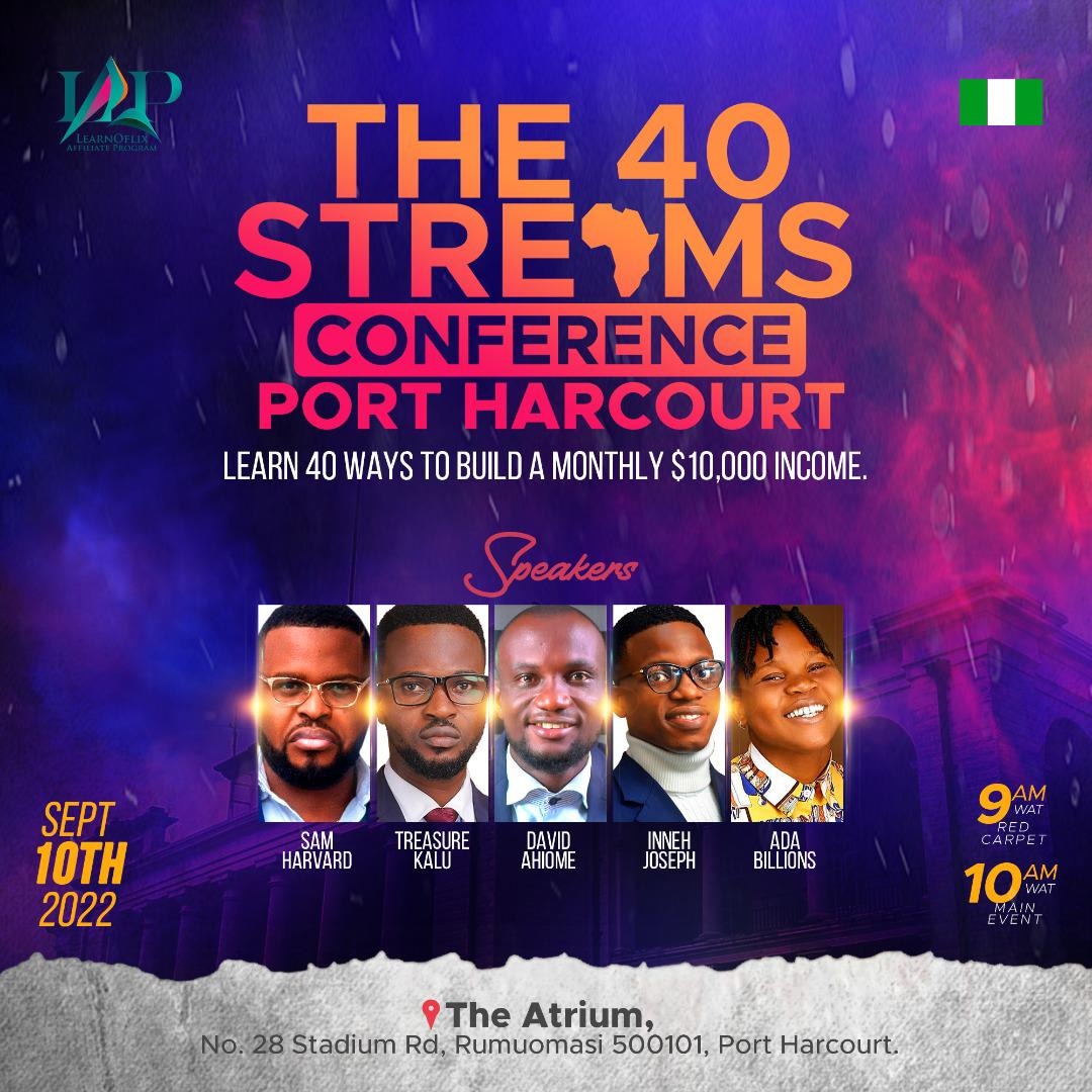 InspiringTeeKay's tweet photo. 40 streams Workshop Uyo was lit π₯
40 Streams Conference Port-Harcourt is about to go down. It's going to be explosive.
Over 1,500 people expected.
@Learnoflix_ to the world!
#40streamsconference https://t.co/7NhyfWIihg