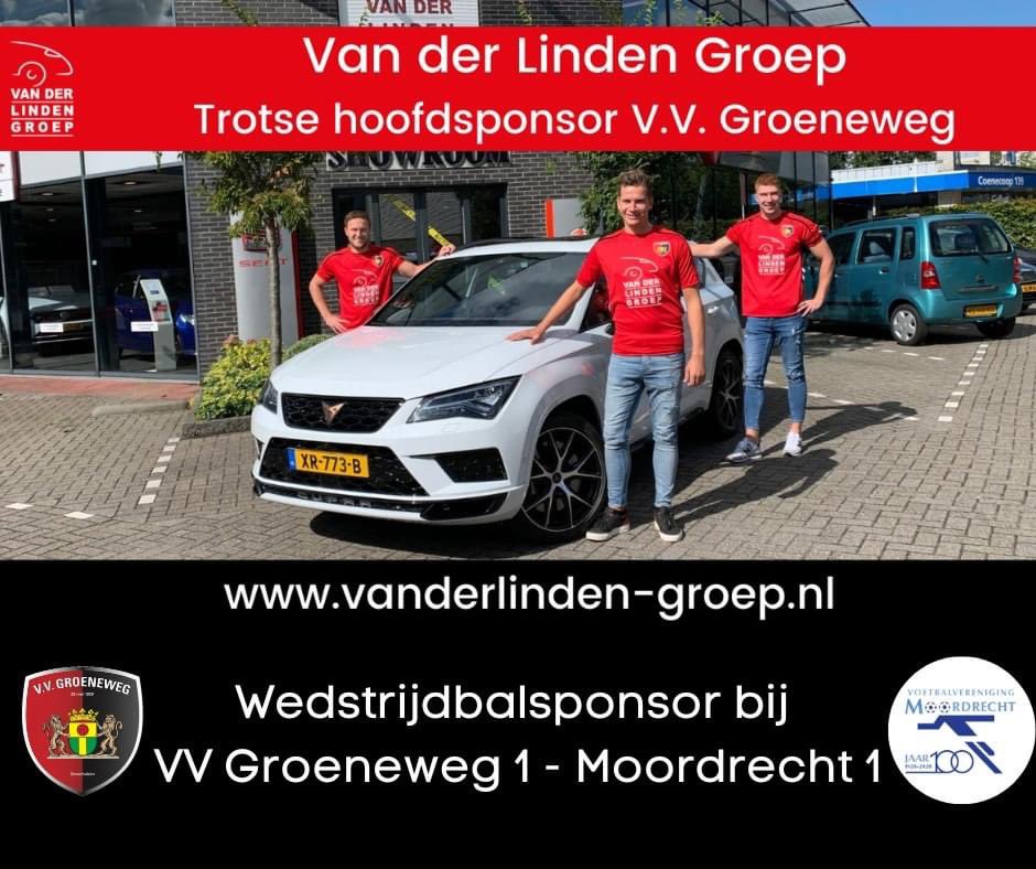 vvGroeneweg's tweet photo. MATCHDAY! ❤️⚽️
𝗚𝗿𝗼𝗲𝗻𝗲𝘄𝗲𝗴 𝟭 speelt vandaag een echte Zuidplasderby tegen Moordrecht. De balsponsor is onze loyale hoofdsponsor Van der Linden Groep. 
#groeneweg #genieten #zaterdag #voetbal #regiovoetbal #trotsesponsor #sponsorbedankt https://t.co/HbLJoRPLzr