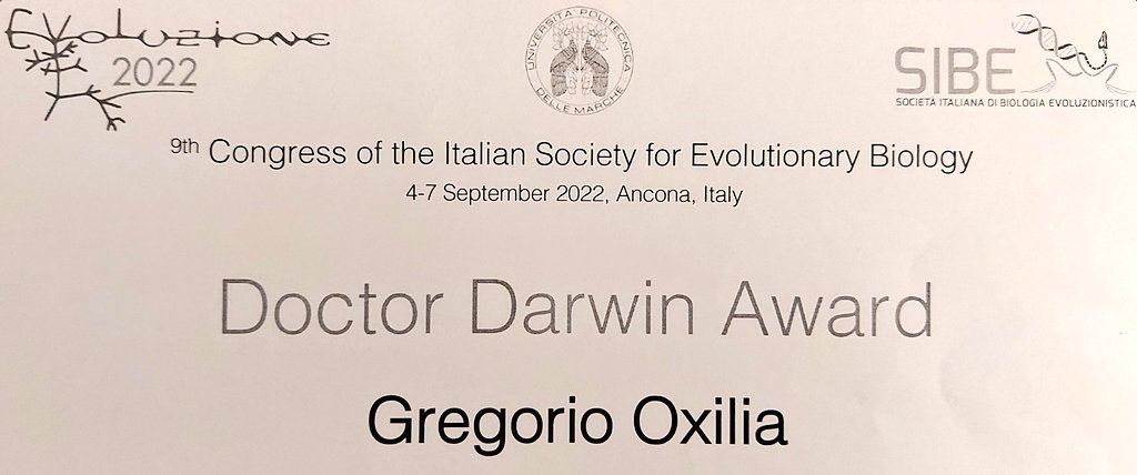 OxiliaG's tweet image. I am deeply pleased and honored to have receive the prestigious "Doctor Darwin" Prize to have stimulated interest relating to the Evolutionary Medicine. See Oxilia et al. 2021 as one of the main works. I sincerely thank @sibe_iseb
@Unibo @BonesLabSuccess @Pikaia_eu @evmedasu