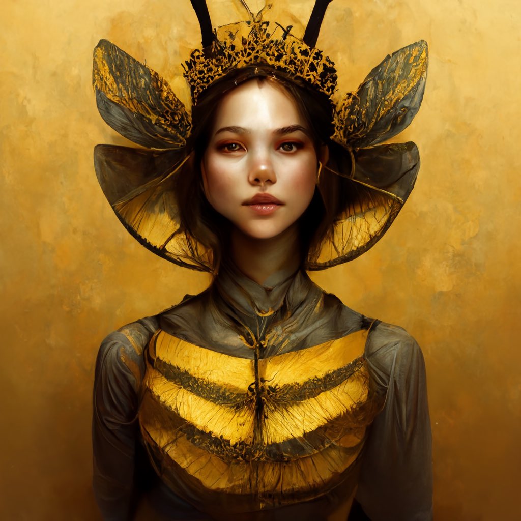 ArdentTie's tweet photo. I started to play around with AI generated digital images. I love how immediate it is and oftentimes matches the idea in my head. This is my Queen of Stings. https://t.co/0ndrM3UAlY