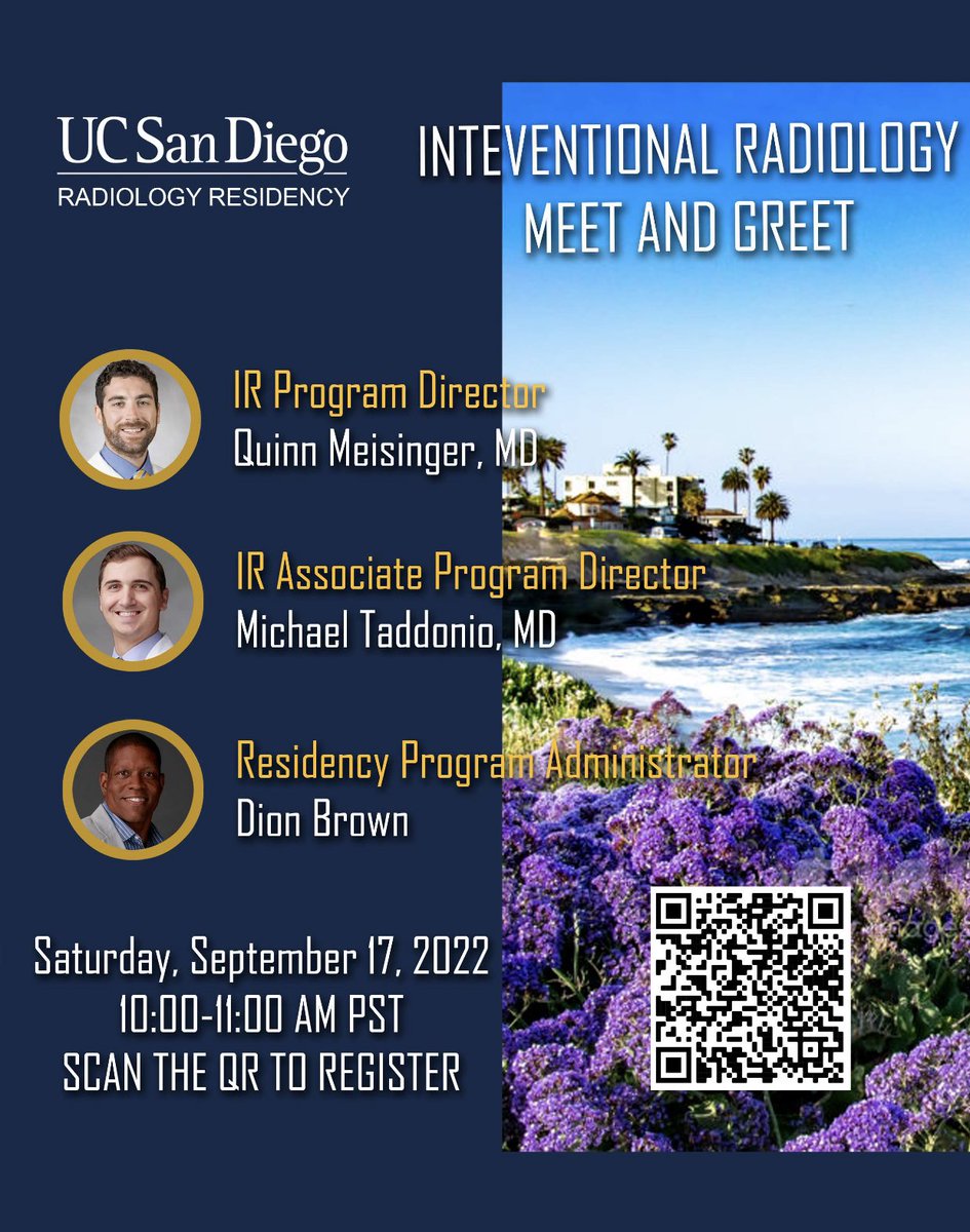 ucsd_ir's tweet photo. Hello to future #Radres and #iradres ! You’re all invited to join our upcoming residency Meet and Greets to learn more about our residency programs and leadership. We look forward to meeting you! @Quinn_Meisinger @AndrewYenMD @UCSDRadRes @SIRRFS https://t.co/sQ6zzWSr0U