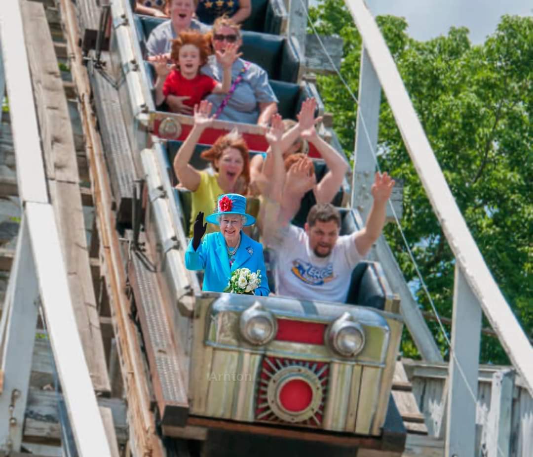 Buckingham Palace asked us if we'd be willing to do a true Viking funeral and send her coffin down the Log Flume. Said we'd think about it.
(Photo credit: Arnton, Ohio Facebook page)