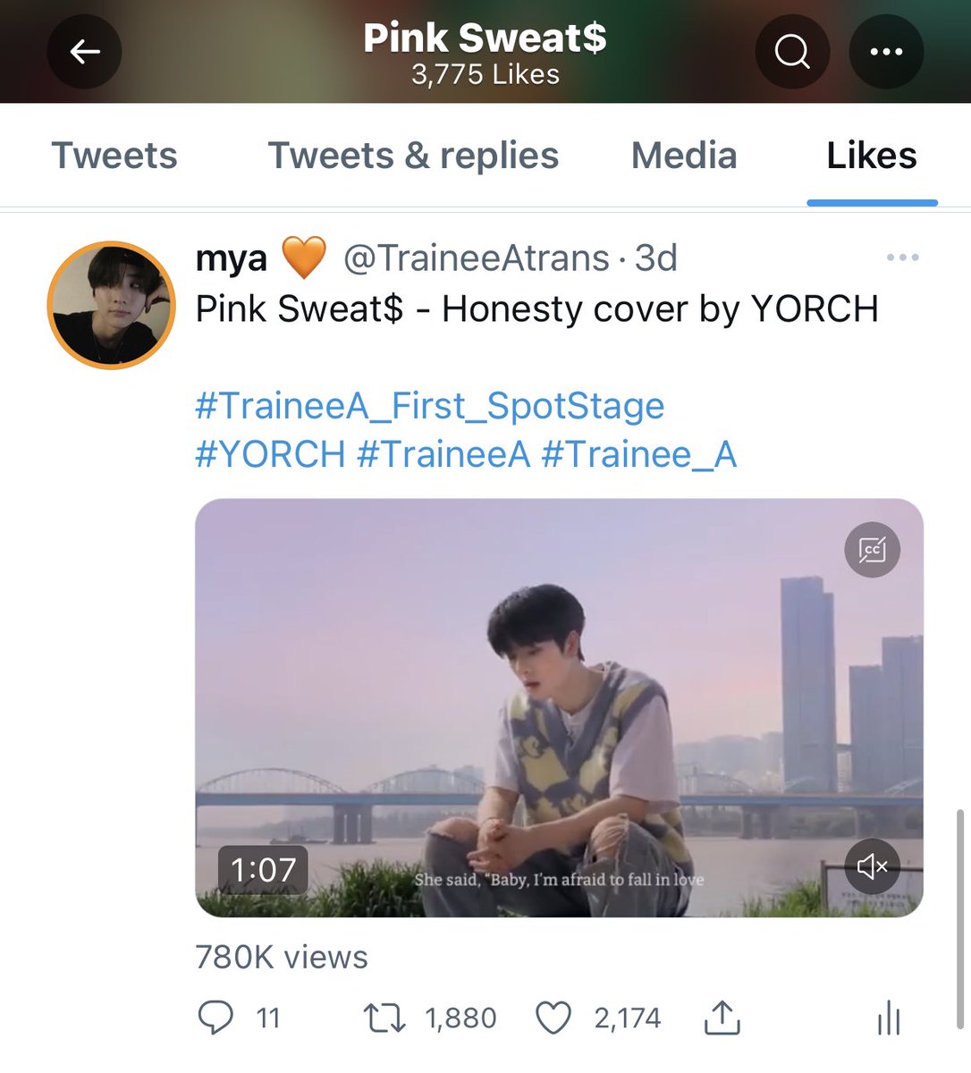cortis_pic's tweet photo. The original singer of ‘Honesty’ @/realpinksweats liked YORCH’s Spot Stage Cover tweet!! 

#YORCH #TraineeA @trainee_a https://t.co/j1y52zg20v