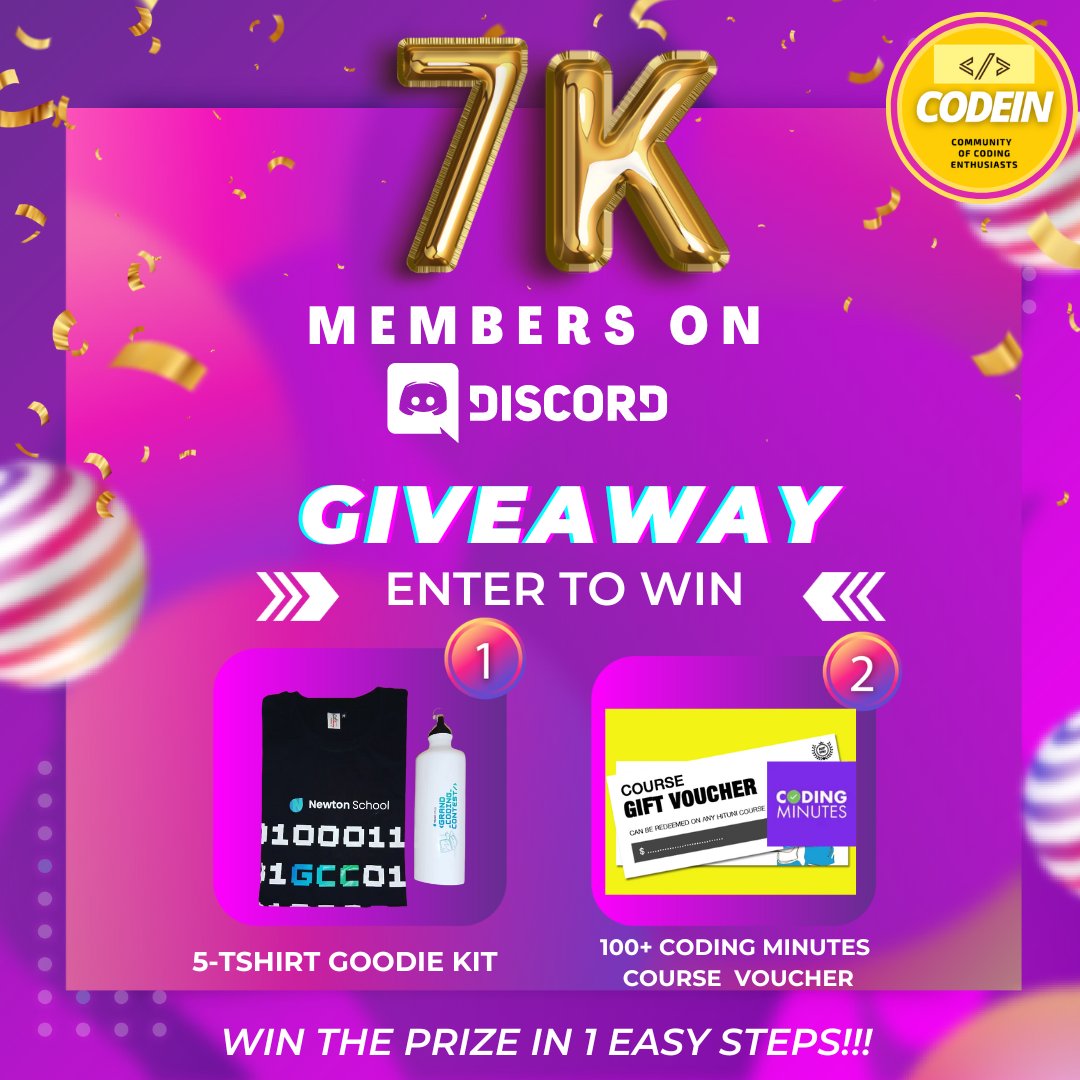 mesourav44's tweet photo. We are back again with a Giveaway🎁Celebrating 7,000 community members on our Discord.

Steps to enter the giveaway:

1. Follow @mesourav44 and @CodeinCommunity 
2. Retweet this tweet.
3. Fill out the form attached below!

Note: All steps are necessary to enter the giveaway. https://t.co/HDQVA09FXQ