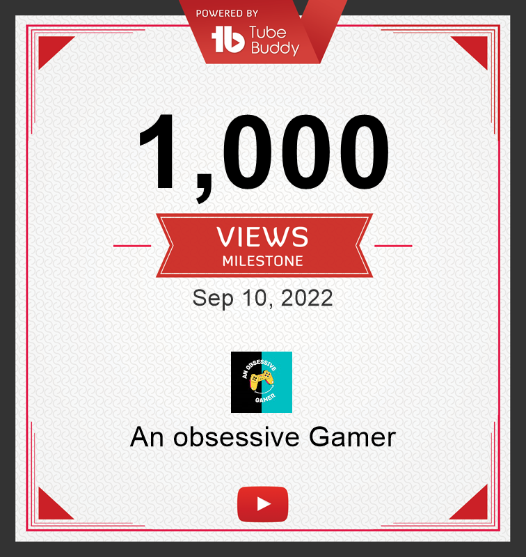 AnObsessivegame's tweet photo. My channel reached the 1,000 Views Milestone! 🏆 via @TubeBuddy 
First  Milestone! Many more To GO !!!!!!! https://t.co/DYsvxQcoN1