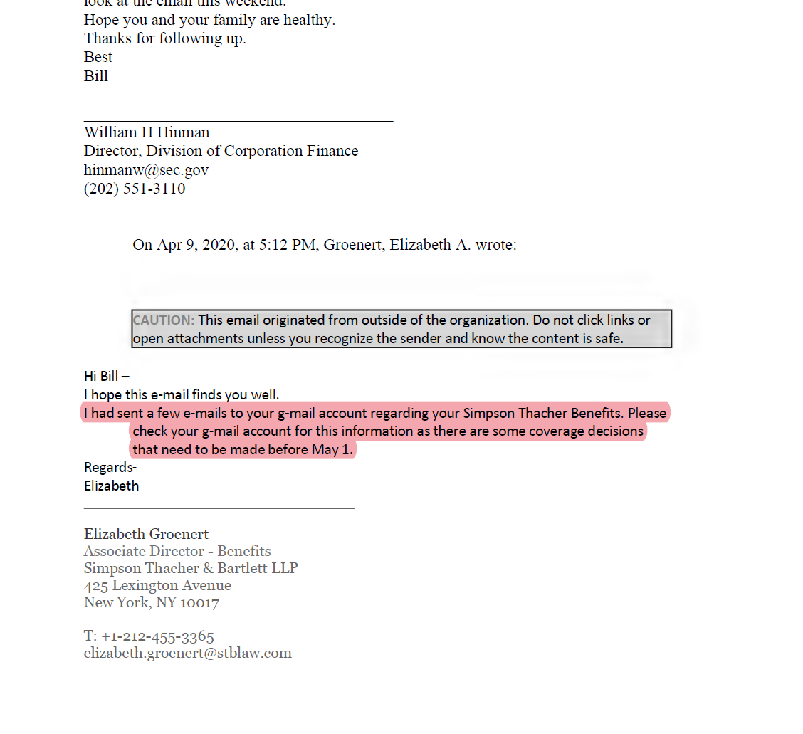 Leerzeit's tweet photo. "Hi Bill I sent a few e-mails to your private g-mail account regaring your Simpson Thacher Benefits." 👀👀👀👀👀👀👀👀👀👀 https://t.co/mzq4CtlRhJ