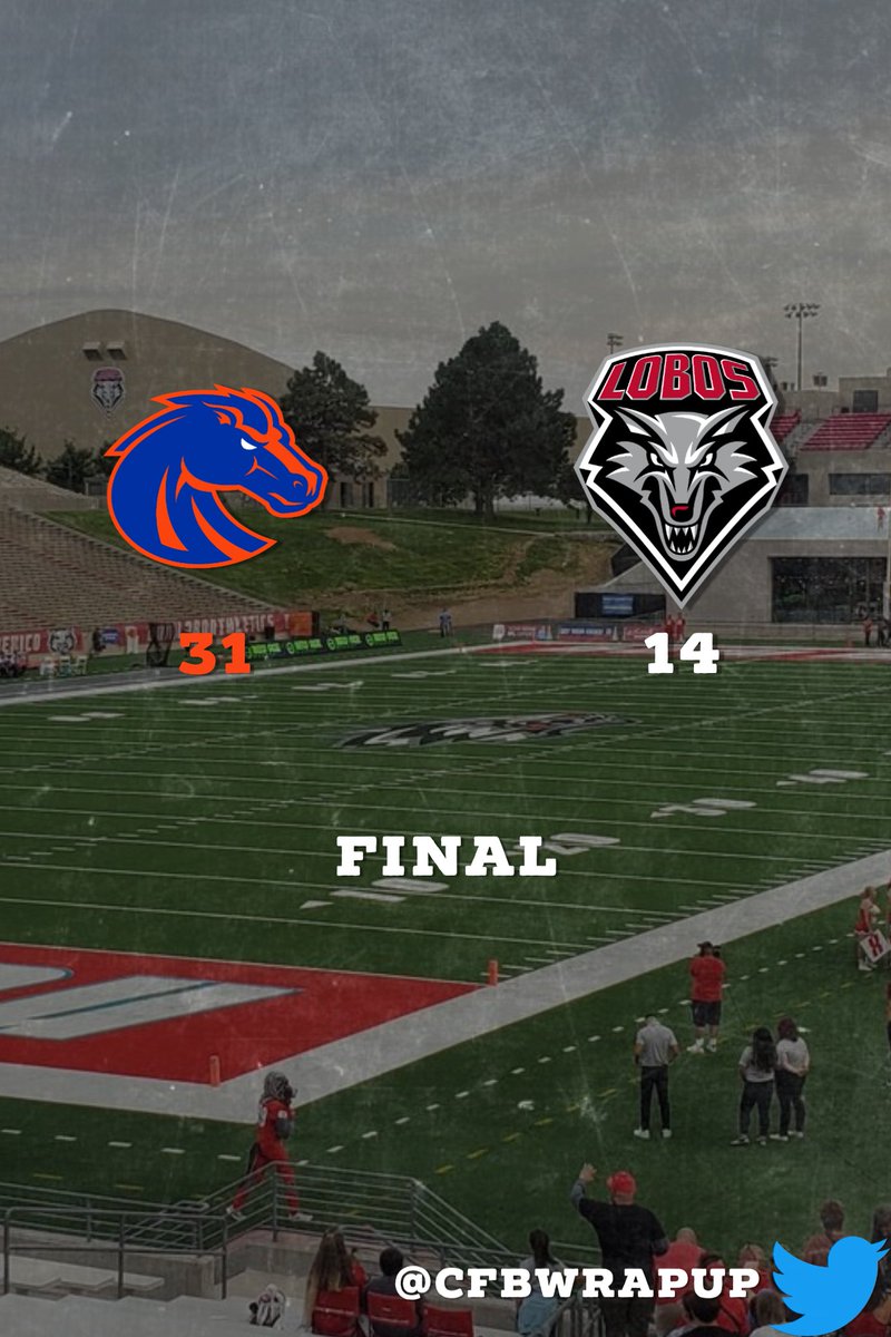 cfbwrapup's tweet photo. Boise State's offense wasn't stellar, but they did enough to get the job done to hand New Mexico their first loss of the season
#CFBWrapUp #CFB #CollegeFootball #CollegeFootballIsBack #Week2 #FridayNightFootball #BoiseState #BleedBlue #BSUvsUNM #Lobos #WeAreNM https://t.co/wLGVONGzsD
