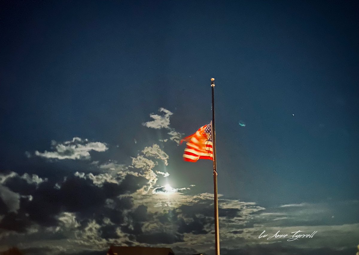 Montrose, Colorado. Full moon tonight behind the ominous clouds accentuates the flag at half mast in honor of the passing of HRM Queen Elizabeth.
<a href="/visitmontrose/">Visit Montrose</a> <a href="/Montrose_County/">Montrose County</a> <a href="/montrosepress/">Montrose Daily Press</a> <a href="/Colorado/">Visit Colorado</a> <a href="/9NEWS/">9NEWS Denver</a> #QueenElizabeth